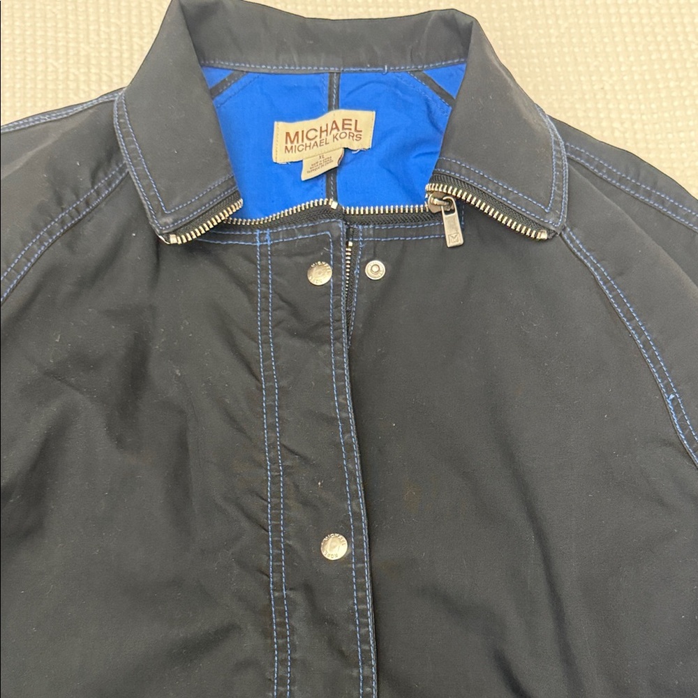 MICHAEL Michael Kors Black Rain Jacket with Blue Accents - XL